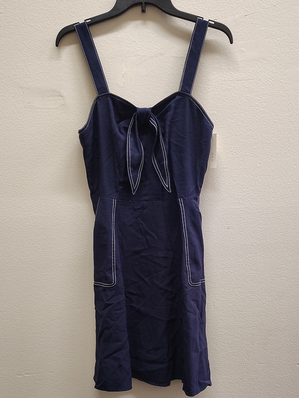 Navy Tie-Front Sundress with Contrast Stitching